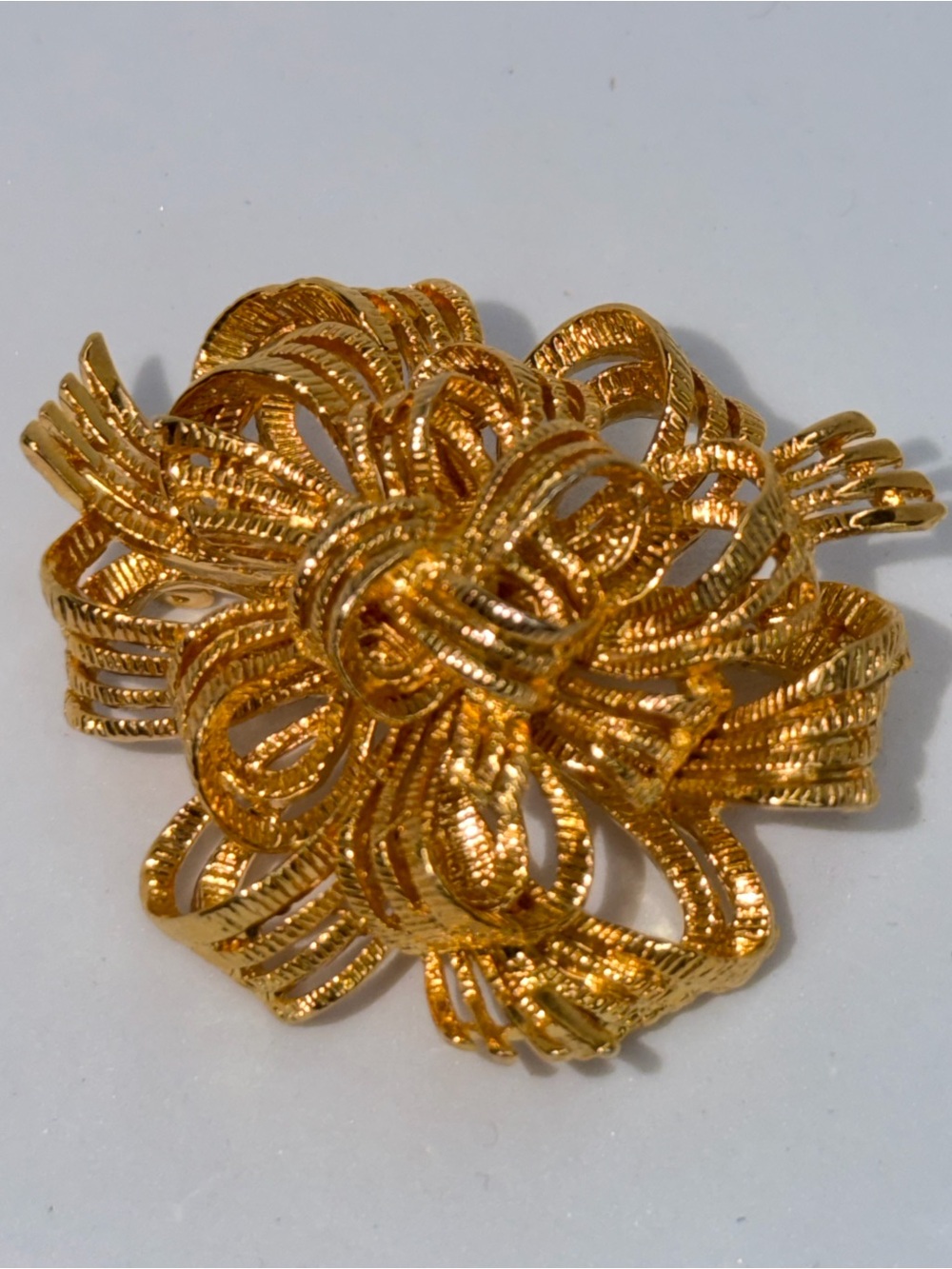 Signed Gold Floral Ribbon Brooch - Women Jewelry